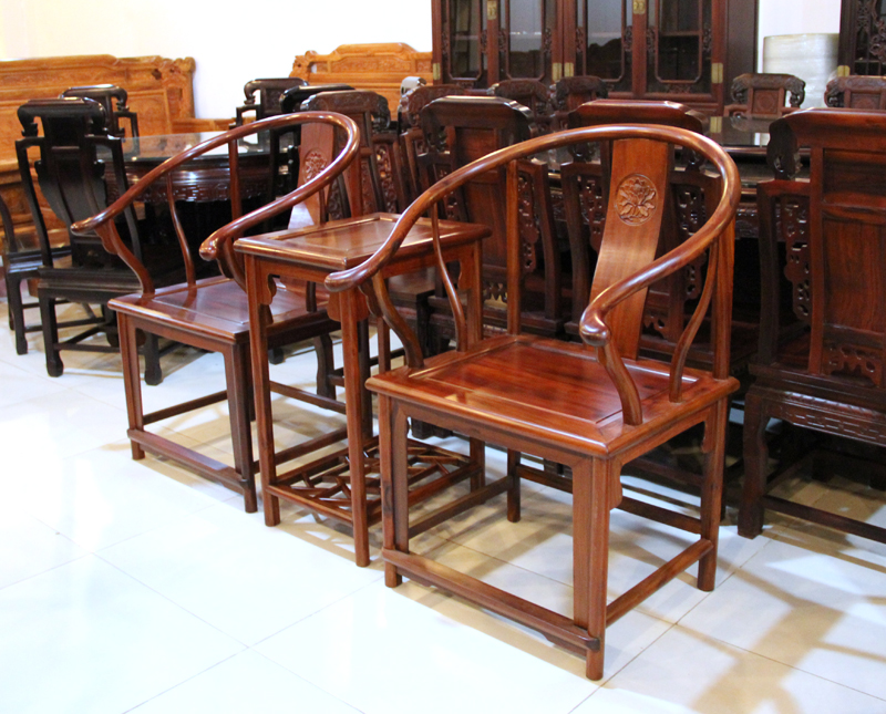 振鑫红木家具中式古典客厅2个圈椅+茶几