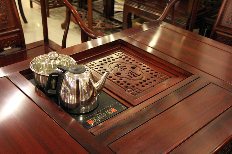 振鑫红木家具中式古典非洲酸枝茶桌/茶台+5把椅子餐桌椅