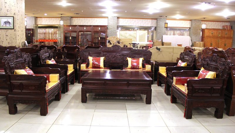 振鑫红木家具中式古典非洲酸枝汉宫沙发11件套 （三人+4单人+大茶几+2小方几+2大方几+小炕几）