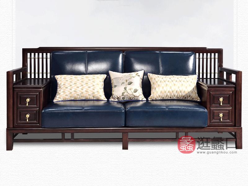 雅沐家具客厅沙发TX605SF新中式沙发组合三人位 实木沙发 檀木真皮沙发大户型现代中式家具