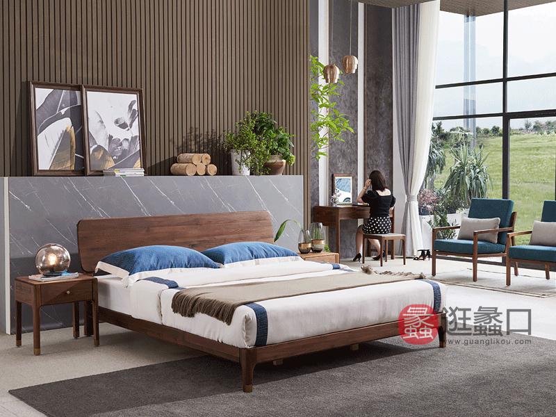 希恩家具北欧卧室床Y0089北欧实木床 黑胡桃木床1.8米1.5米 北美胡桃木FAS级北欧实木床