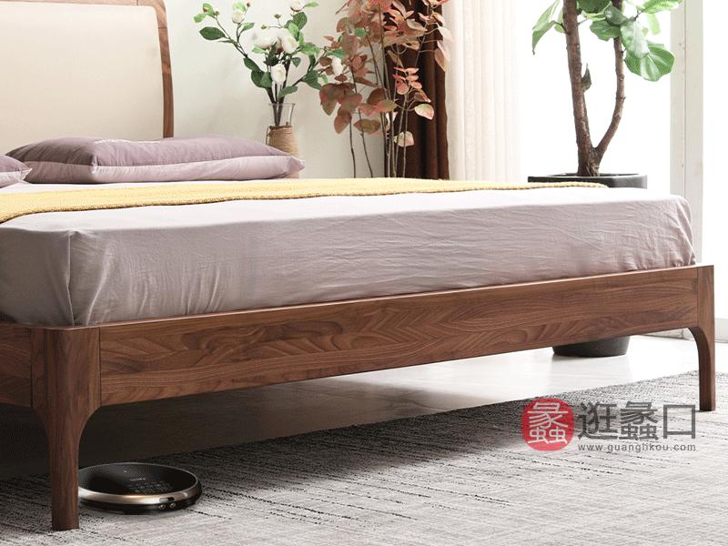 希恩家具北欧卧室床X09HT床1.8米实木床北欧风格婚床北美黑胡桃木真皮床带软靠床