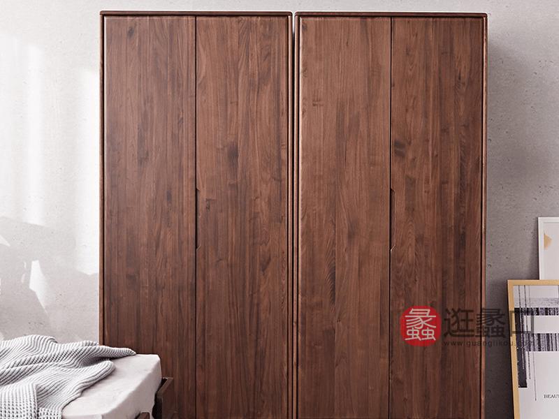 希恩家具新中式卧室衣柜YC012北美黑胡桃木2门衣柜实木衣柜整体大衣柜平开门式