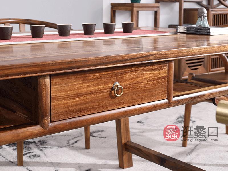 东方韵家具新中式书房茶台茶桌胡桃木单抽屉式茶桌茶台