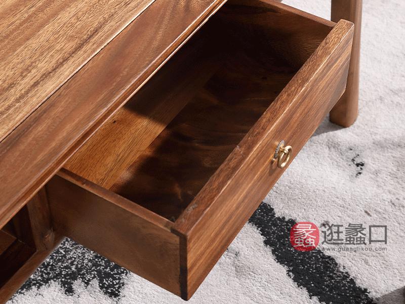 东方韵家具新中式书房茶台茶桌胡桃木单抽屉式茶桌茶台