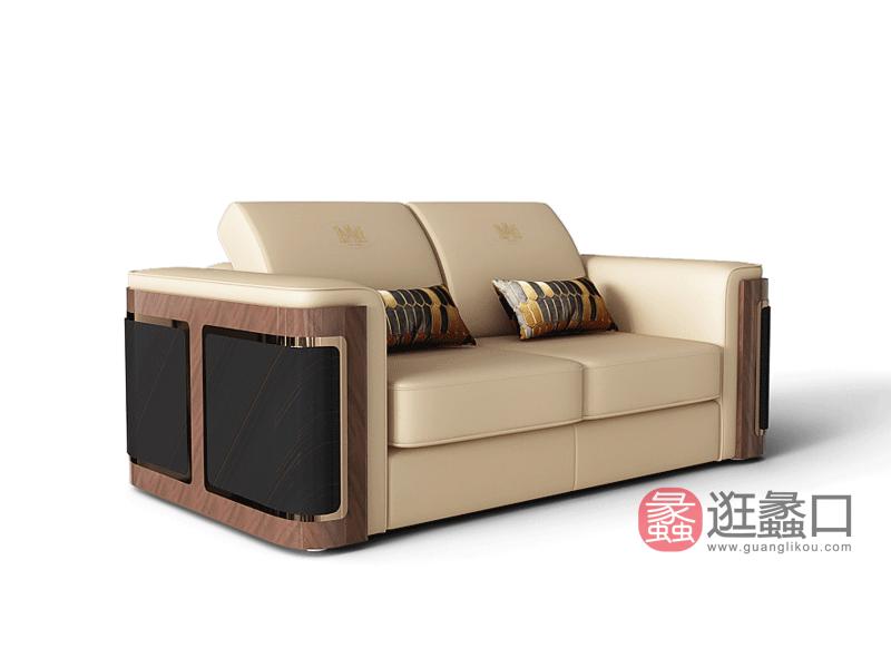 AM简奢家具轻奢客厅沙发极简轻奢实木真皮沙发D807双人沙发