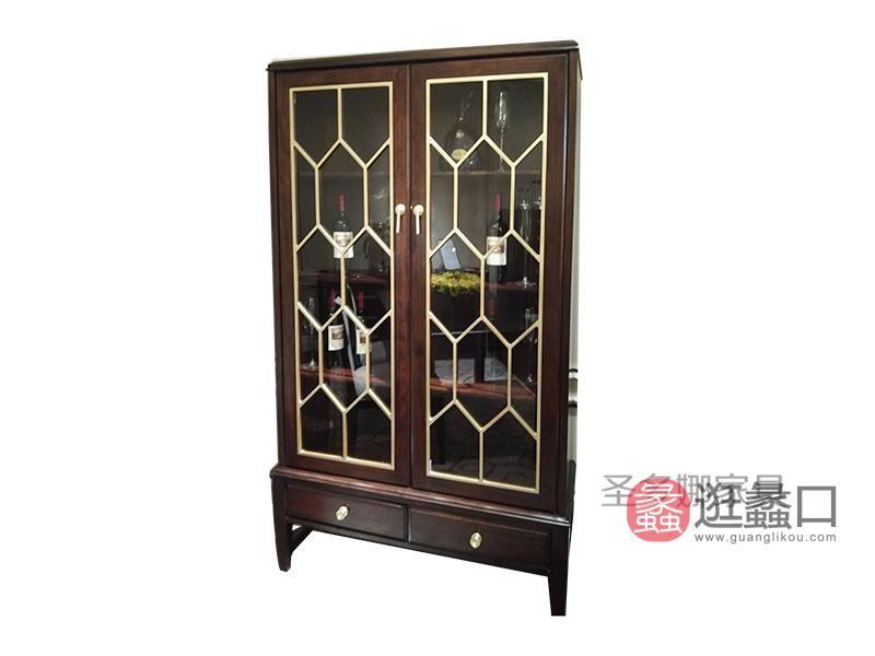 健辉家居·圣多娜轻奢家具美式品质款餐厅桃花芯木实木双门酒柜带抽屉SDN005