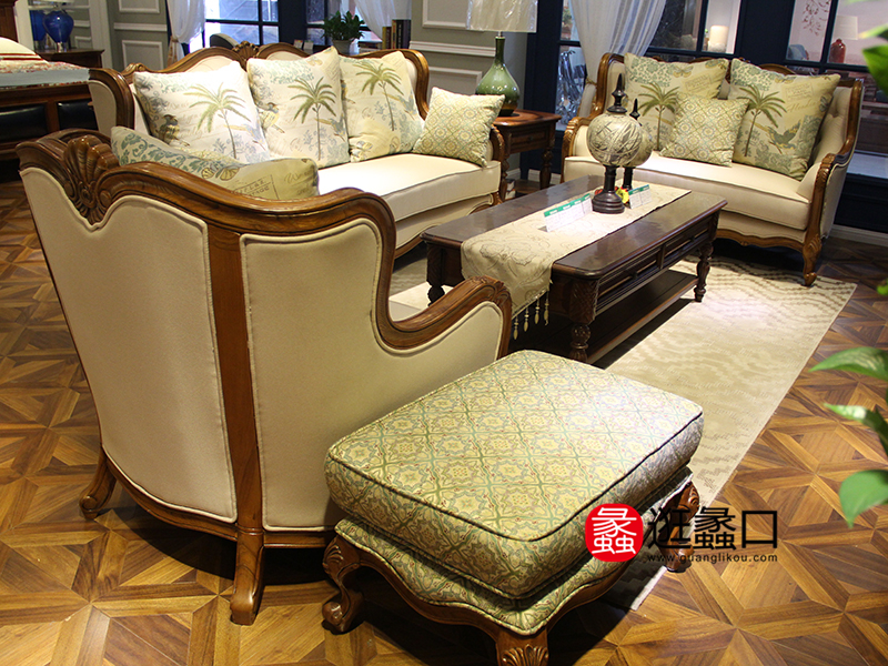 美加庄园家具美式客厅双人位/三人位/单人位布艺沙发组合/茶几 美加庄园家具美式客厅双人位/三人位/单人位布艺沙发组合/茶几