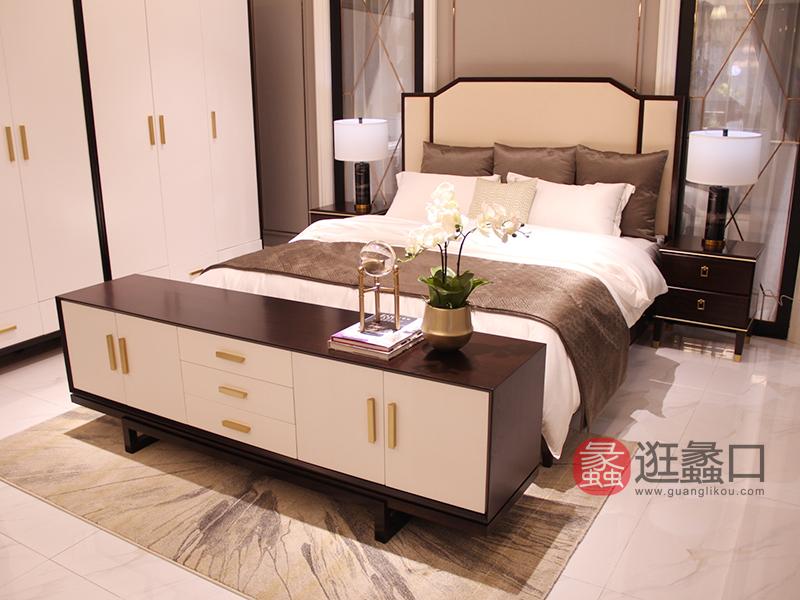 【健辉家居·圣多娜轻奢家具】轻奢新美式桃花芯木1.8米床2701（3件套）SDN023