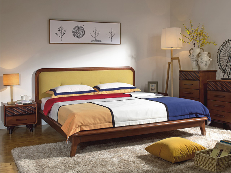 沃克家居北欧卧室鹅掌楸木实木1.8m双人床FT1106/床头柜/FT4501斗柜 沃克家居北欧卧室鹅掌楸木实木1.8m双人床FT1106/床头柜/FT4501斗柜