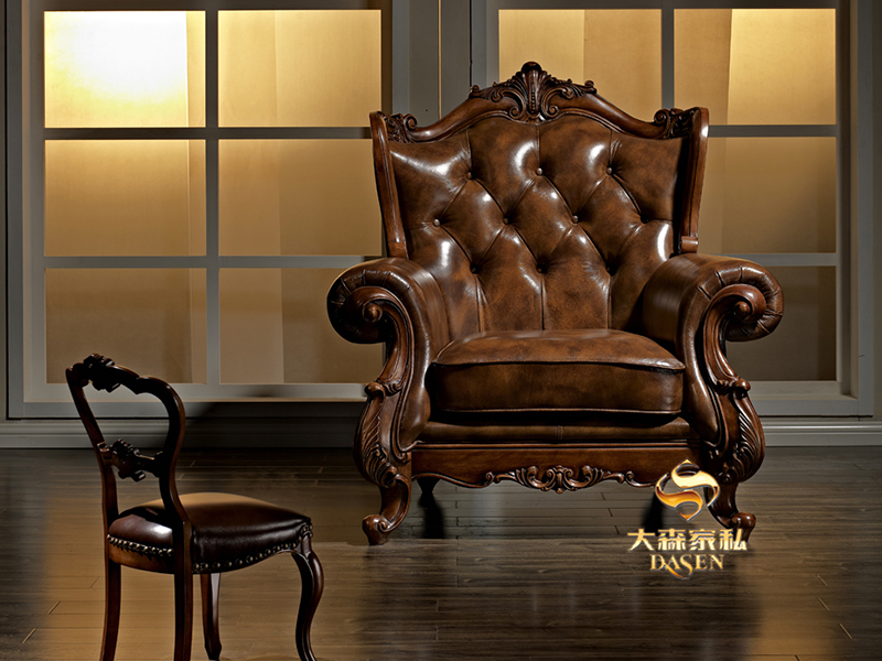 大森家私欧式简欧（小美）宝柏实木真皮双人位/三人位/单人位沙发 实景图Y6010
