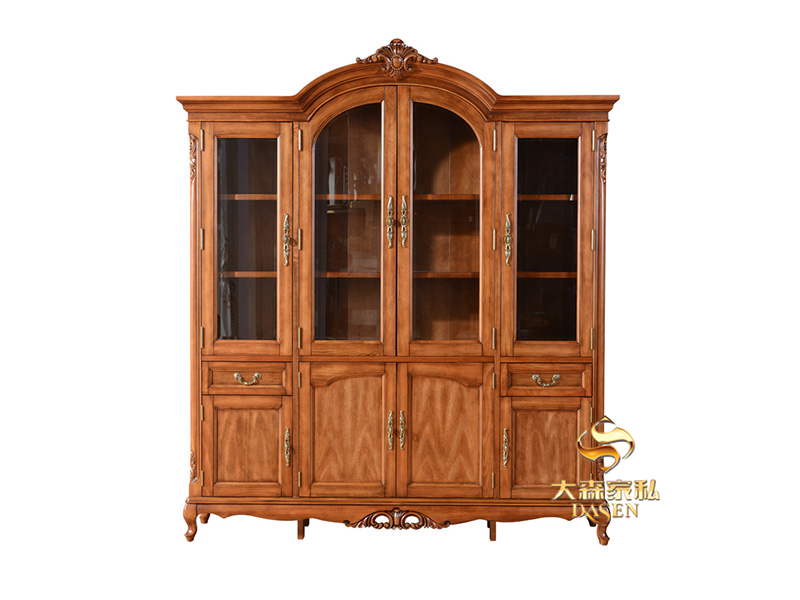 大森家私家具简欧书房红榉木实木四门书柜D08-S 