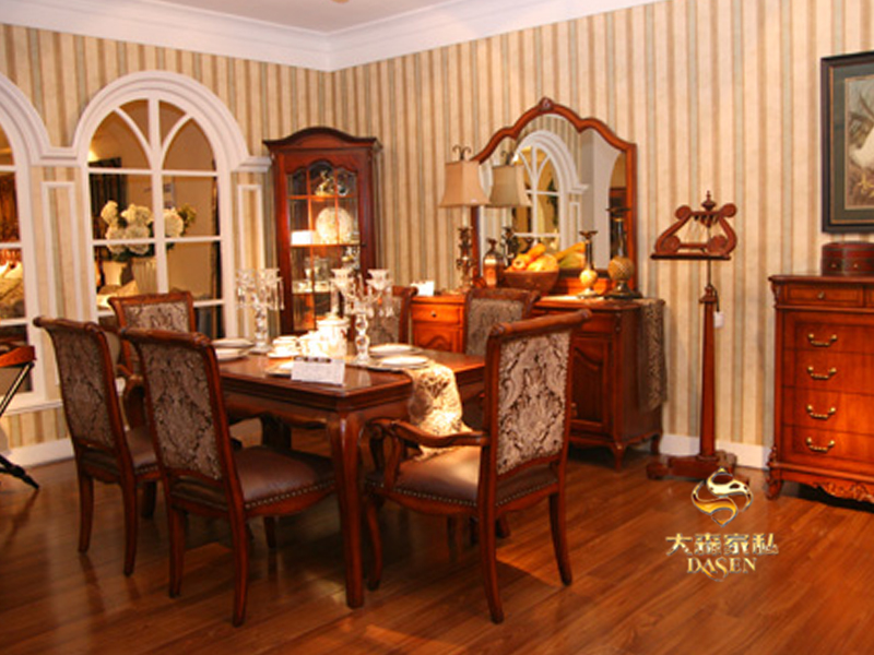 大森家私家具简欧餐厅红榉木实木长餐桌椅/一桌六椅