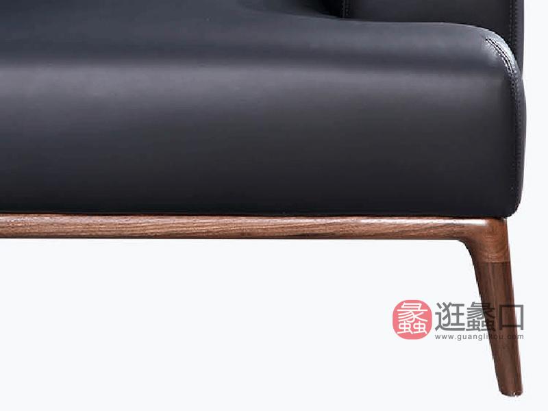 欧宝北境家具北欧客厅沙发北欧黑胡桃单人位皮沙发YK-805单人沙发