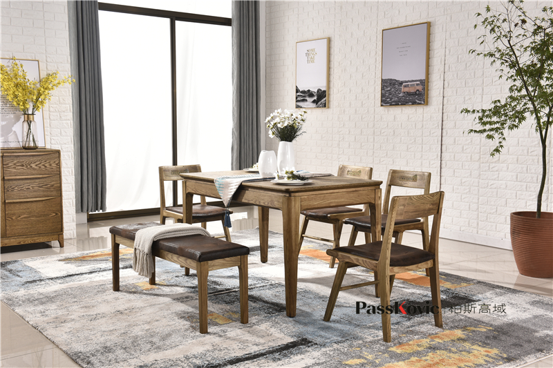 柏斯高域家具餐桌水曲柳框架北欧环保木蜡油6人吃饭桌子