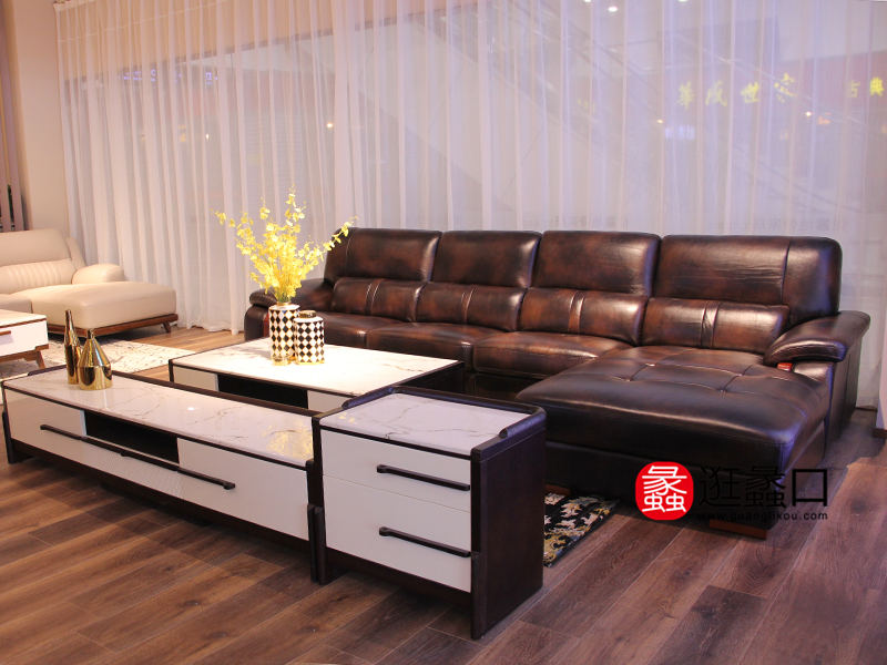 依靠地带沙发现代简约客厅咖啡色皮艺转角贵妃沙发组合/茶几 依靠地带沙发现代简约客厅咖啡色皮艺转角贵妃沙发组合/茶几