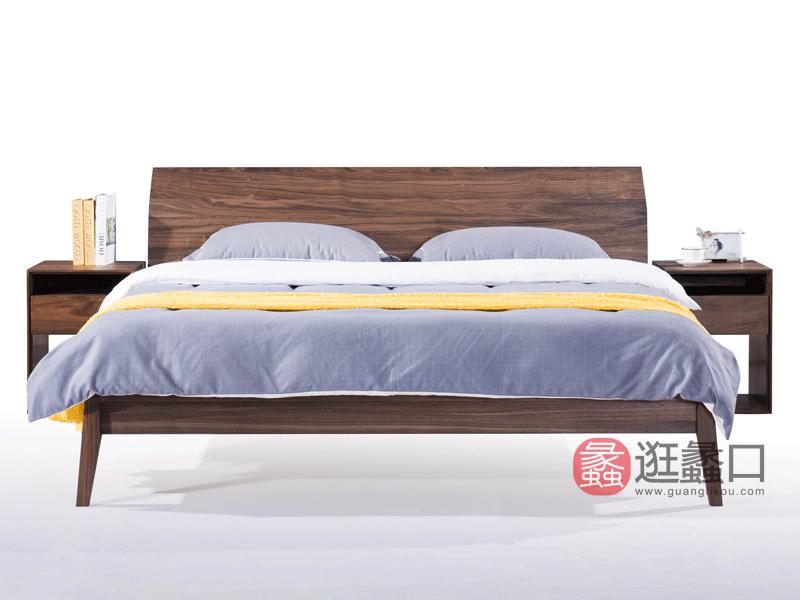 欧宝北境家具北欧卧室床北美黑胡桃实木床009床