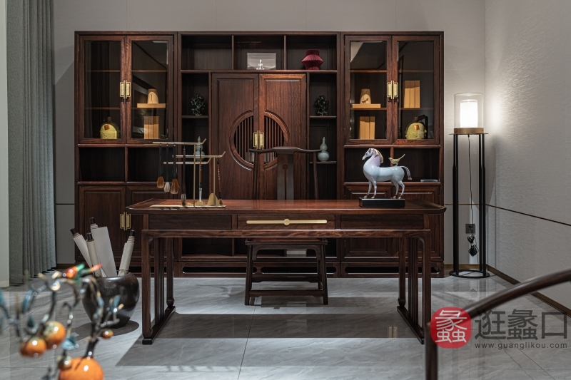 蠡口家具城领秀江南·新中式家具 工厂直营店书房新中式实木书柜/书桌椅/展示架/收纳架/边几/角几034