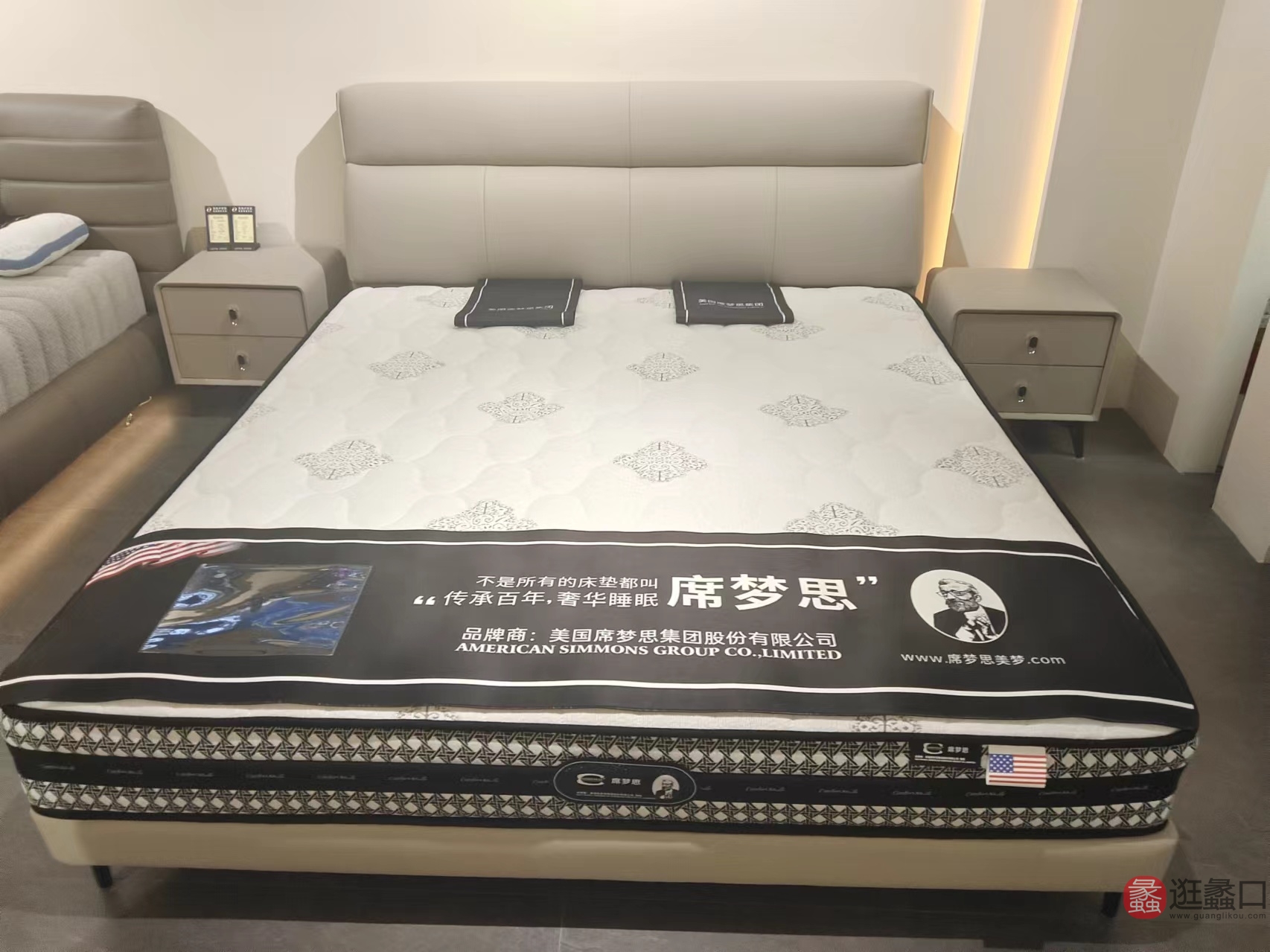 蠡口家具城茜杰软体家具卧室头层牛皮床+护脊款加粗大芯弹簧护脊黄麻垫层床垫qj016