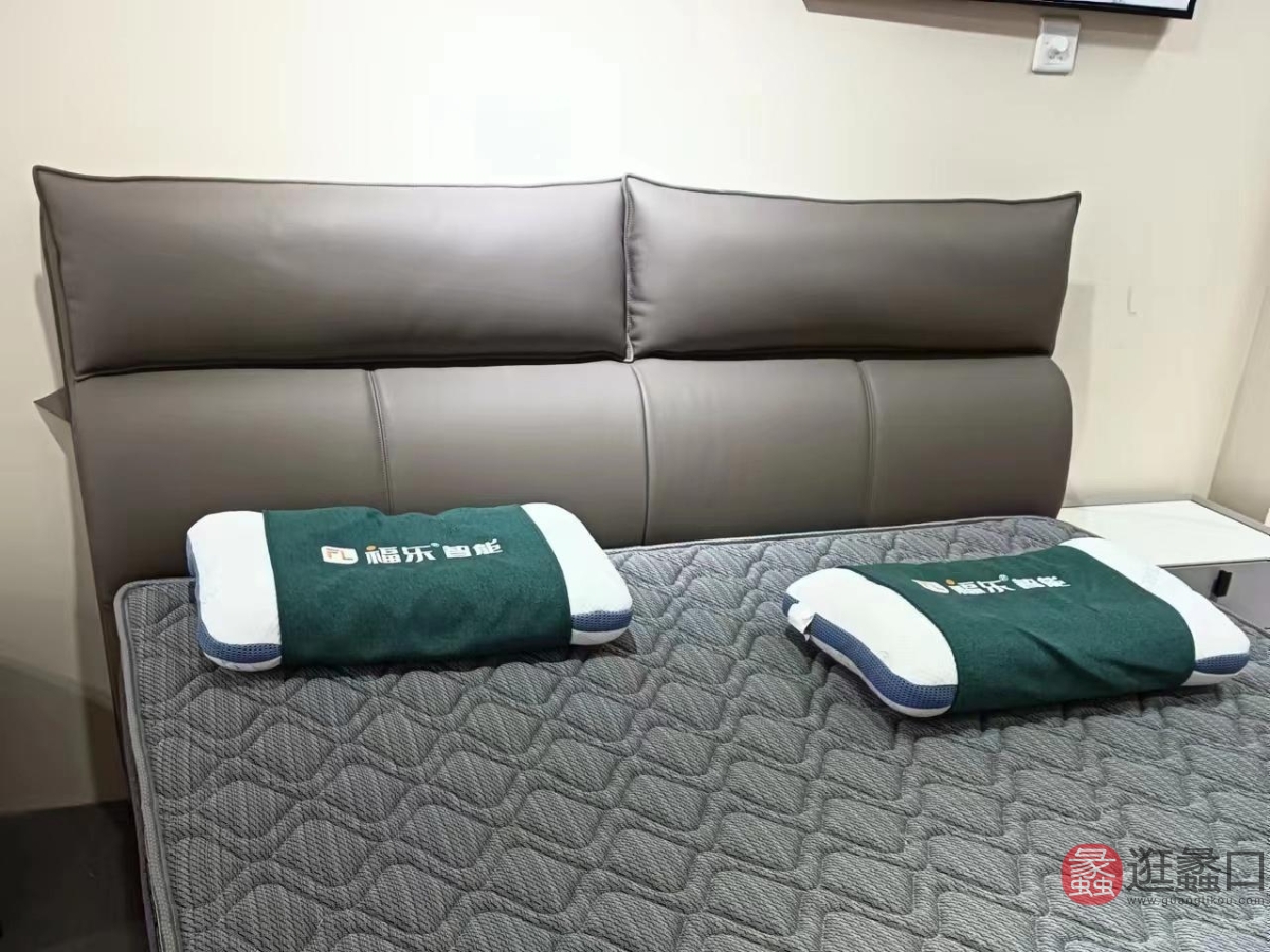 蠡口家具城茜杰软体家具卧室头层牛皮床+智能床垫按摩功能唤醒功能止鼾功能零压功能qj020