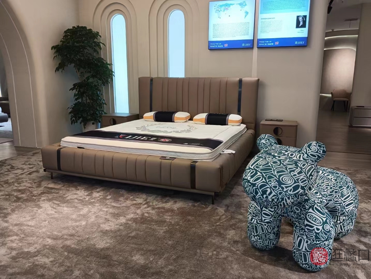 蠡口家具城茜杰软体家具卧室头层牛皮床+立三边面拆款七区进口按摩乳胶杜邦Q弹绵床垫qj028