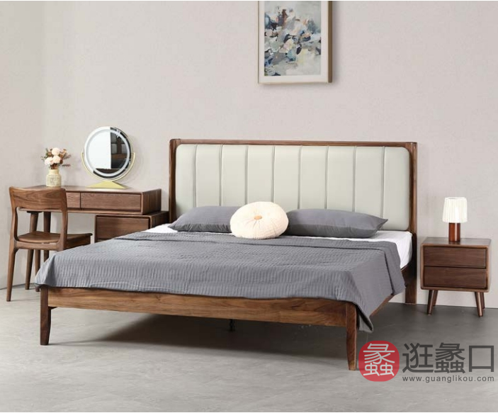 进鑫白腊木套房家具卧室北欧床13