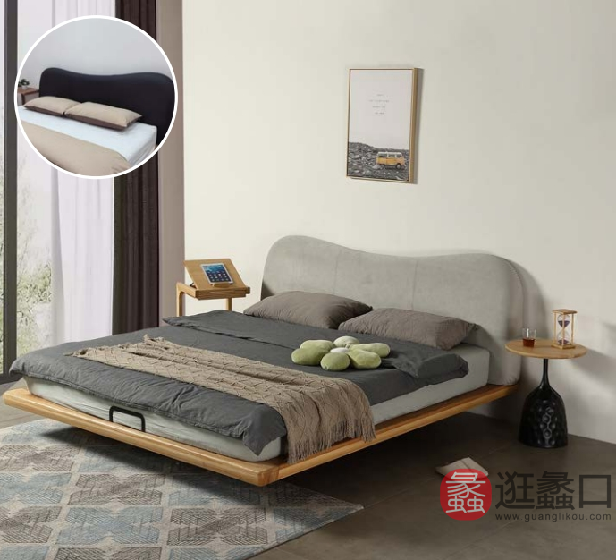 进鑫白腊木套房家具卧室北欧床20