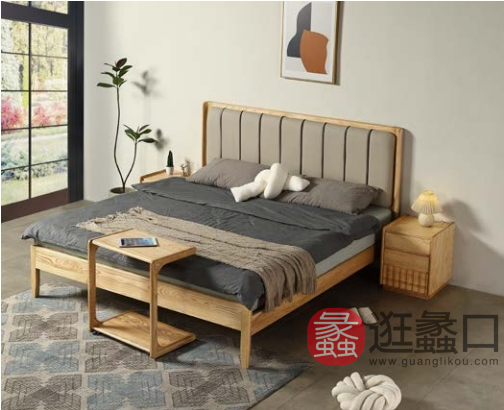 进鑫白腊木套房家具卧室北欧床21