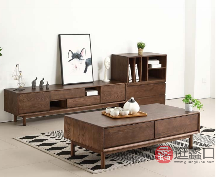 进鑫白腊木套房家具客厅北欧茶几/边几/角几29