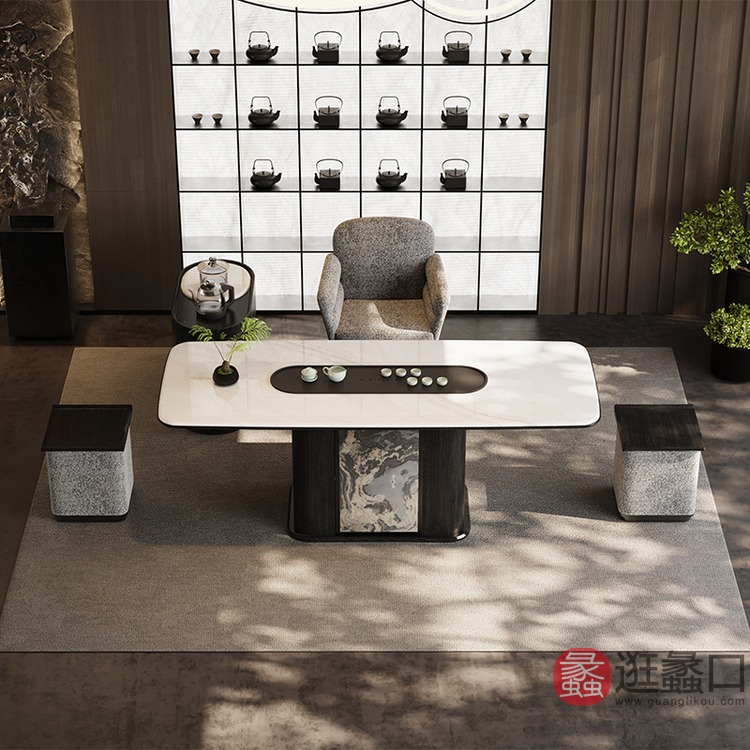 华羽优梵茶空间家具茶室意式极简茶室家具16