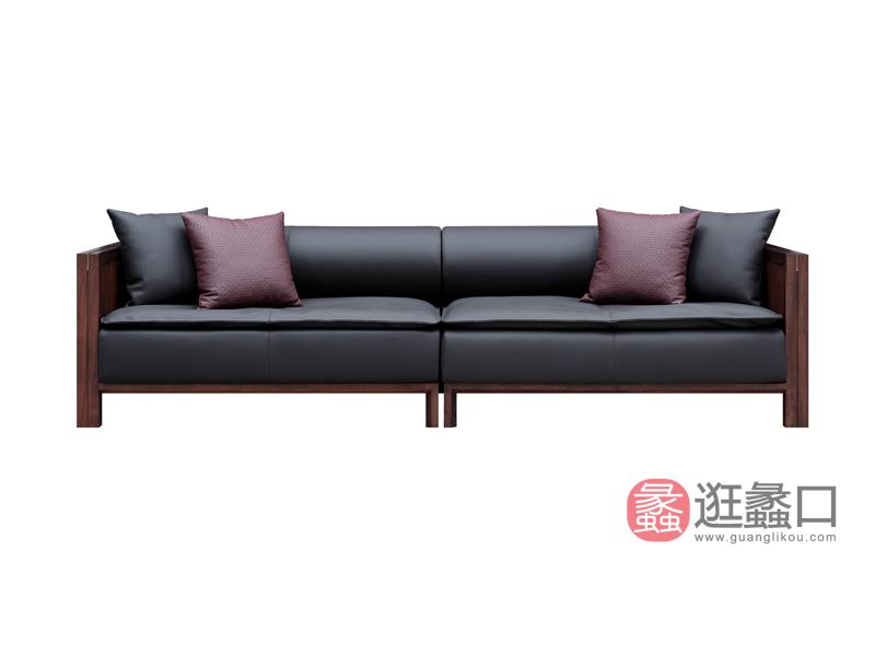 漾木家具工厂直营店客厅沙发乌丝檀木+头层皮0660137-3三人位沙发