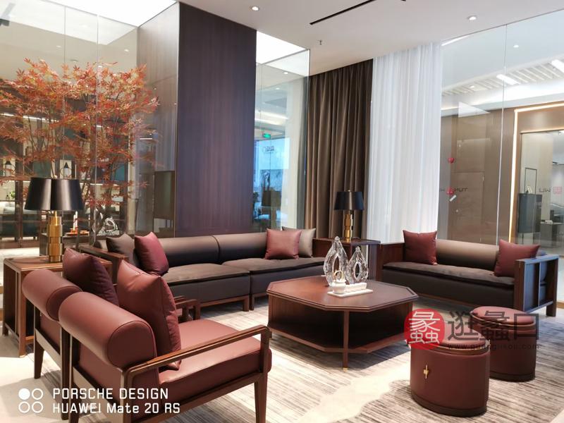 漾木家具工厂直营店客厅沙发乌丝檀木+头层皮0660137-3三人位沙发