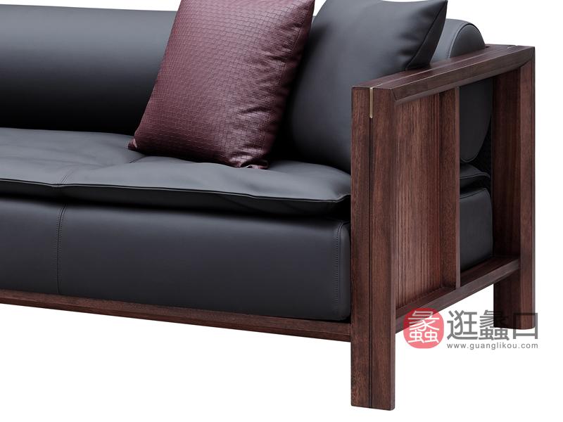 漾木家具工厂直营店客厅沙发乌丝檀木+头层皮0660137-3三人位沙发