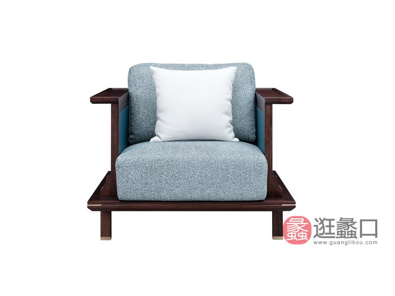 漾木家具工厂直营店乌丝檀木+头层皮0660139单人沙发