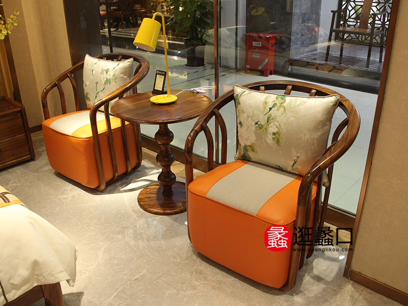 乌金大师家具新中式客厅乌金木实木休闲座椅/小圆几