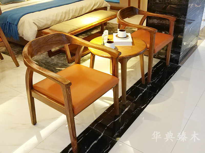 华典臻木·欧尚格家居新中式书房乌金木实木带扶手软座休闲沙发+茶几组合