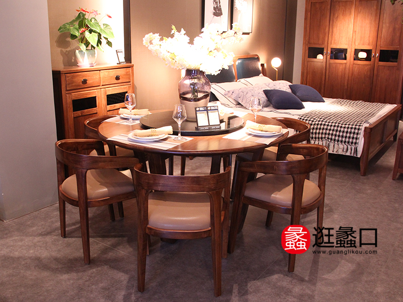 金东家具北欧风格餐厅实木经典款圆餐桌/餐椅(一桌六椅)