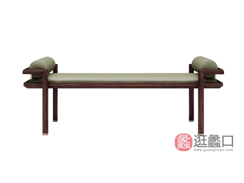 漾木家具工厂直营店卧室床尾凳乌丝檀木+头层皮0660181绿床尾凳