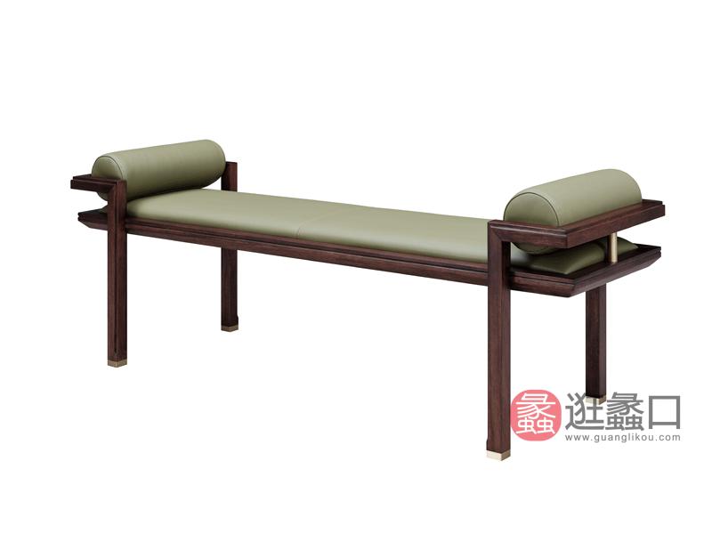 漾木家具工厂直营店卧室床尾凳乌丝檀木+头层皮0660181绿床尾凳