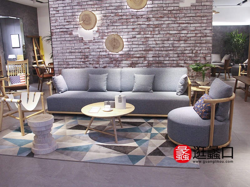 Creative(东创)新中式客厅实木布艺软包三人位沙发/单人位沙发/茶几