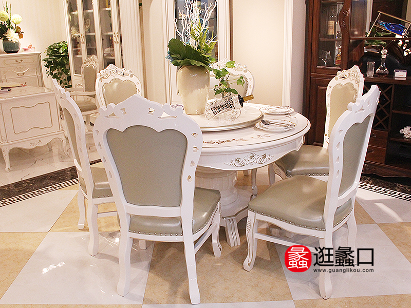 欧瑞莎家具欧式餐厅实木圆餐桌椅(一桌六椅)