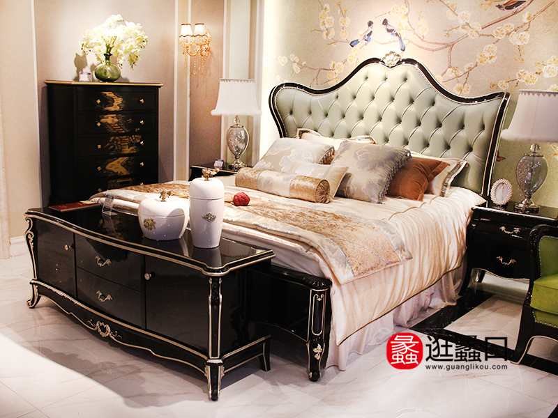 哥白尼家具欧式新古典卧室实木双人床/床头柜