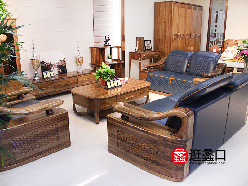 江山·秀家具北欧客厅皮艺软靠实木双人位/三人位/单人位沙发组合/茶几