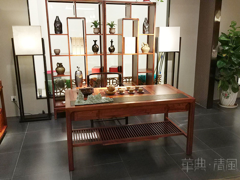 华典清风·欧尚格家居家具新中式书房刺猬紫檀红木实用书桌椅+书柜组合