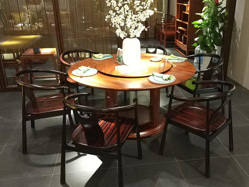 华典清风·欧尚格家居家具新中式餐厅红木刺猬紫檀圆餐桌椅带转盘/餐椅/饭桌