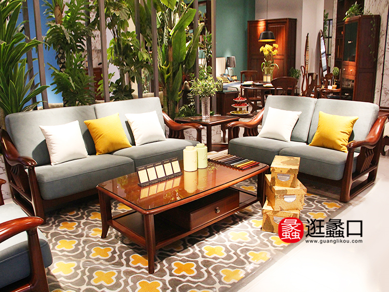 豪威美品家具北欧客厅实木双人位/三人位软垫沙发组合/茶几