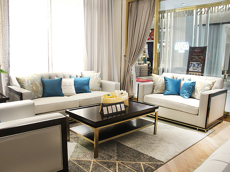 美郡家居·BOFFIN柏纷 美式轻奢客厅布艺软包双人位/三人位/单人位沙发组合/金属框架茶几