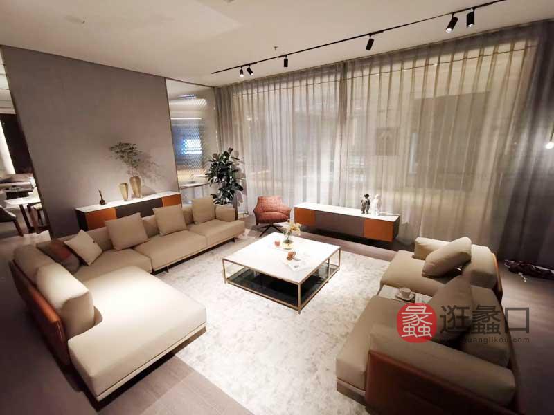 健辉家居·夏睿国际·范家具轻奢客厅沙发时尚进口头层牛皮沙发茶几组合XRF087