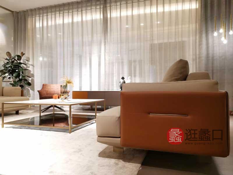 健辉家居·夏睿国际·范家具轻奢客厅沙发时尚进口头层牛皮沙发茶几组合XRF087