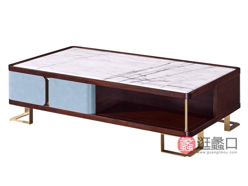 柏森-铂瑞轻奢客厅实木大理石茶几BS049茶几